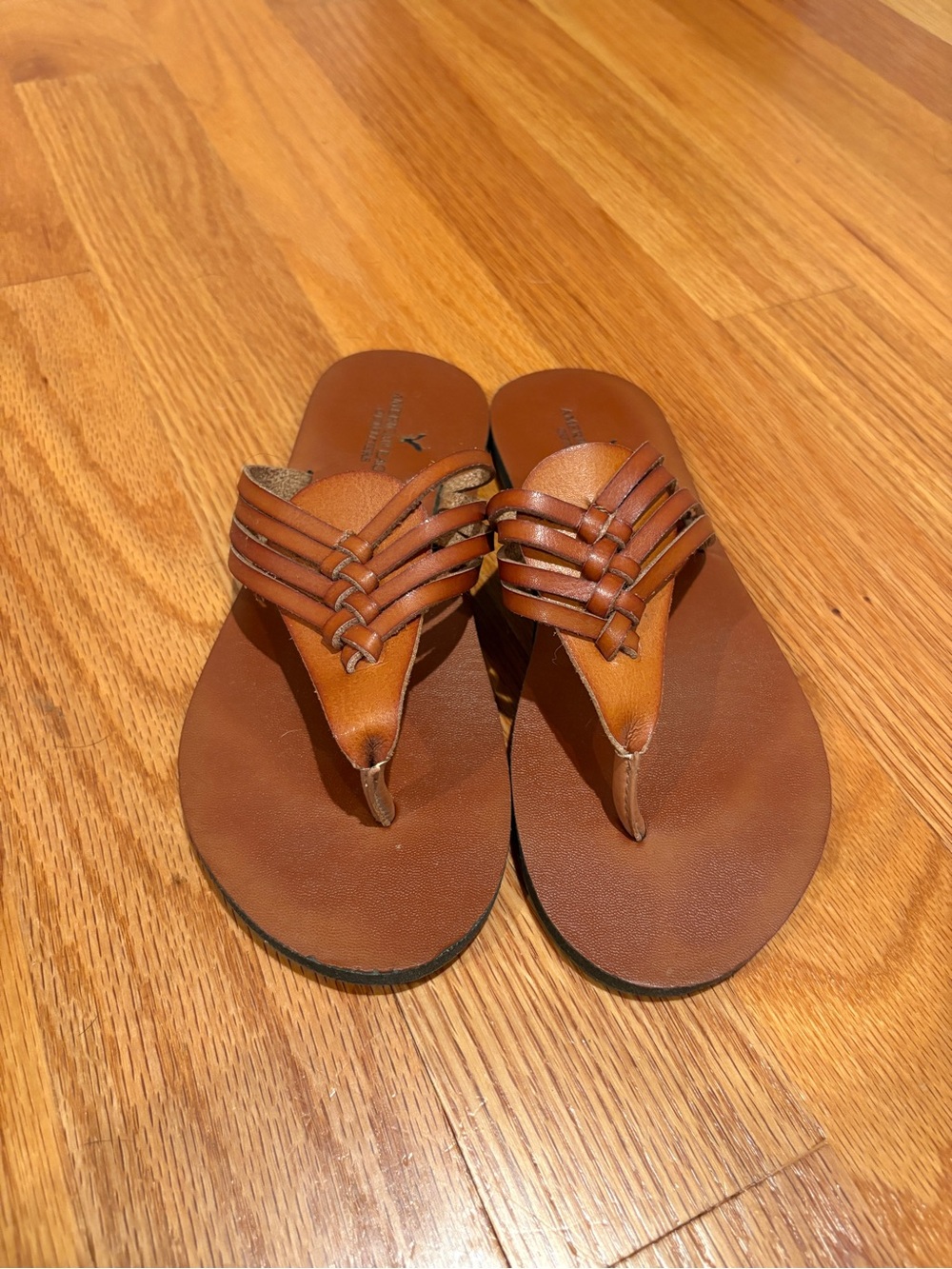 American Eagle Outfitters Brown Braided Leather Thong Sandals